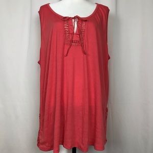 PENNINGTONS Coral Sleeveless Top Boho Trim Sz 4X